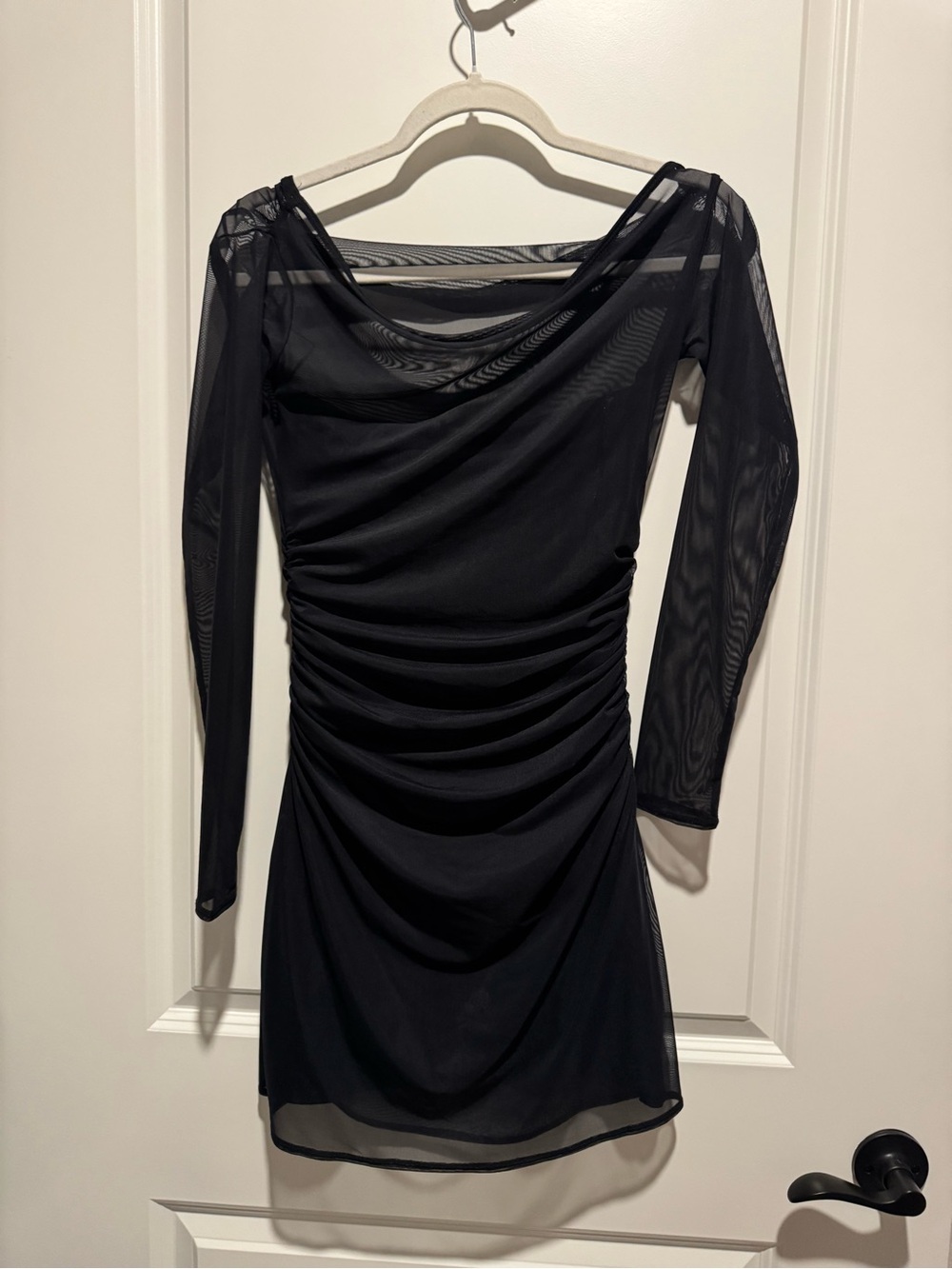 Abercrombie & Fitch Black Sheer Ruched Bodycon Dress